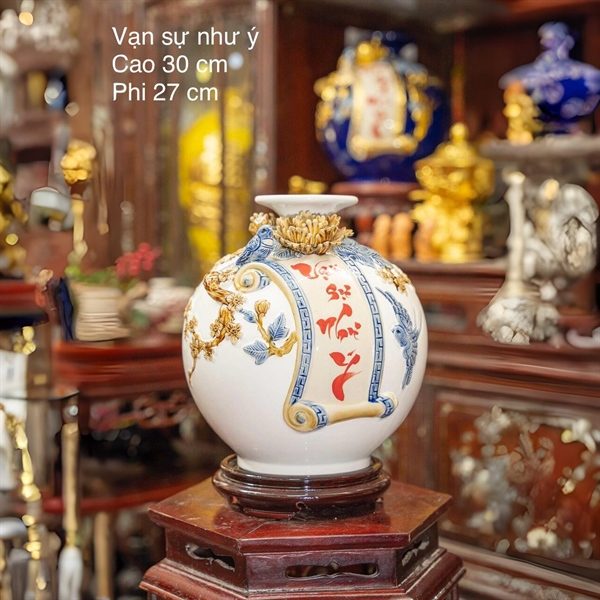 Bình Hút Lộc Cuốn Thư Vạn Sự Như Ý Men Đắp Nổi - Ảnh 4
