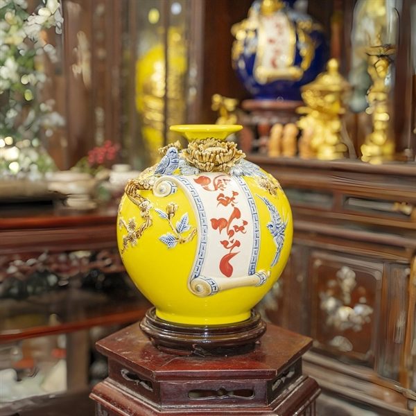 Bình Hút Lộc Cuốn Thư Vạn Sự Như Ý Men Đắp Nổi - Ảnh 5