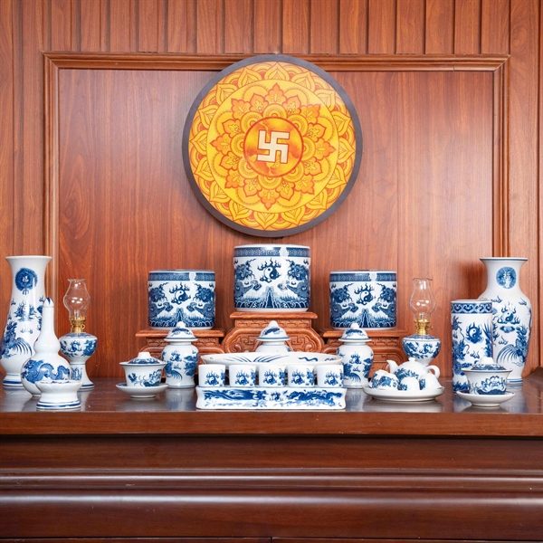 Bộ Đồ Thờ Gia Tiên Sứ Men Lam