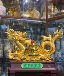 Tượng Rồng Vàng Cuộn Thỏi Vàng