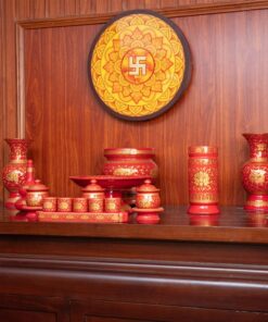 Bộ Đồ Thờ Thần Linh Sứ Gấm Đỏ