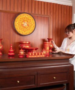 Bộ Đồ Thờ Thần Linh Sứ Gấm Đỏ