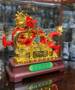 Tượng Rồng Đỏ Cuộn Rương Vàng