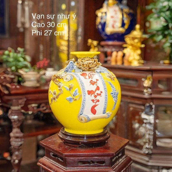 Bình Hút Lộc Cuốn Thư Vạn Sự Như Ý Men Đắp Nổi - Ảnh 7