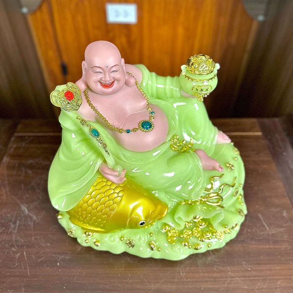 Tượng Phật Di Lặc Cá Bột Đá Xanh Ngọc