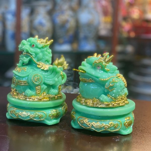 Cặp Cóc Thiềm Thừ & Tỳ Hưu Phong Thủy Đế Xoay Bột Đá Xanh Ngọc Bích