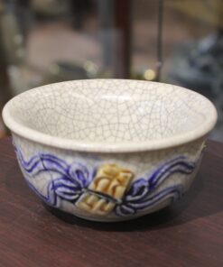 Bát Thờ Men Đắp Rạn Nổi Cuốn Thư/Đào