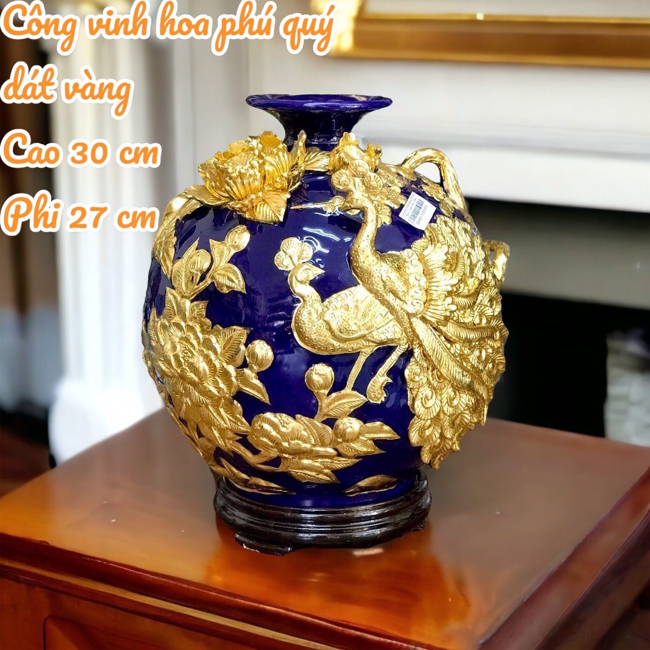 Bình Hút Lộc Công Đào Phú Quý Men Màu Dát Vàng