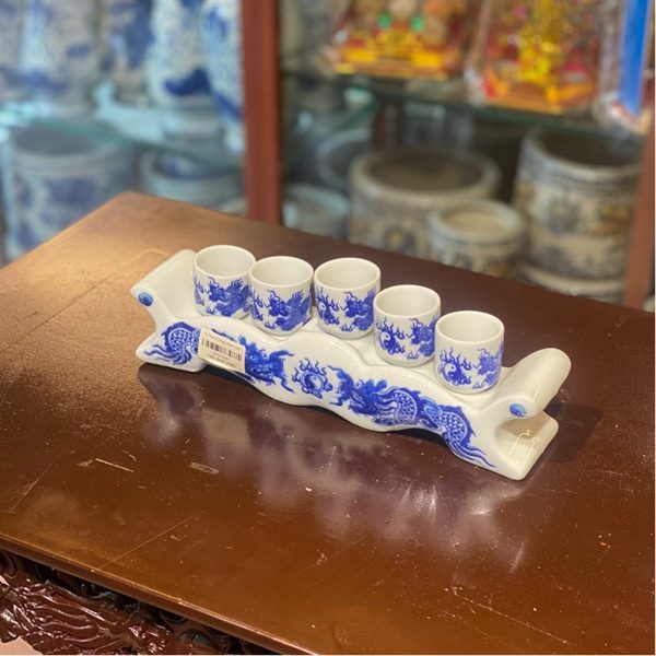 Kỷ Ngai 5 Chén Men Lam