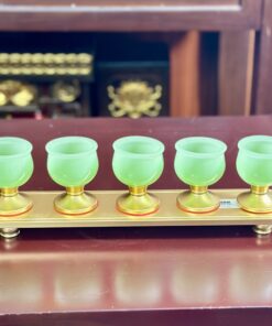 Khay 5 Chén Lưu Ly Xanh Bọc Đồng
