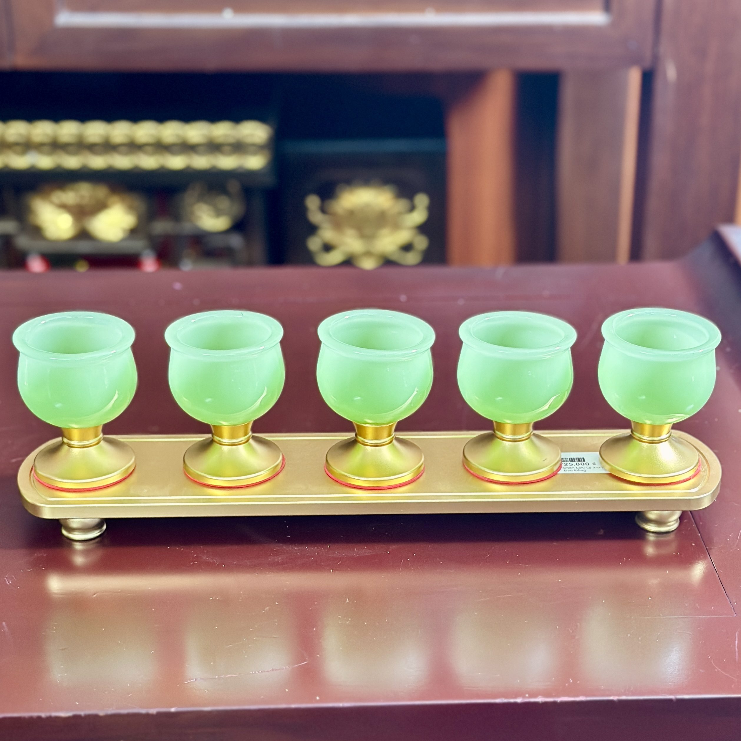 Khay 5 Chén Lưu Ly Xanh Bọc Đồng