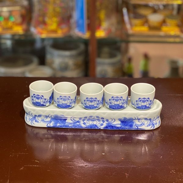 Kỷ/ Khay 5 Chén Nước Men Ngọc - Ảnh 4