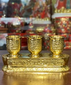 Kỷ/Khay Nước 3 Chén Đồng Vàng