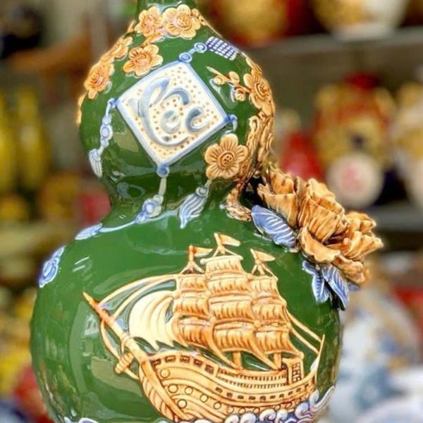 Hồ Lô Hút Lộc Chữ Lộc Thuận Buồm Xuôi Gió Xanh Lá Đắp Nổi