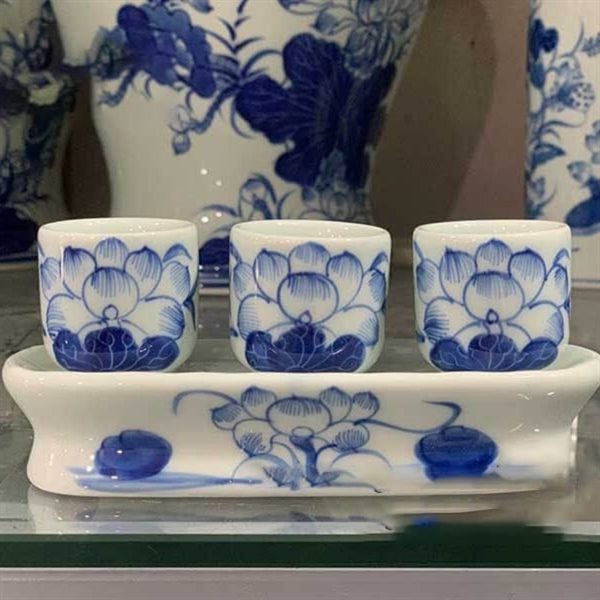 Khay/ Kỷ Nước 3 Chén Men Ngọc