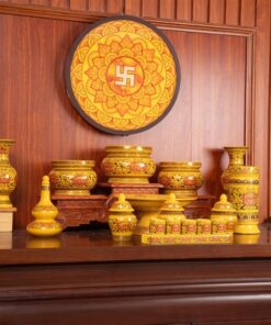 Bộ Đồ Thờ Gia Tiên Sứ Gấm Vàng BTGTSGV3