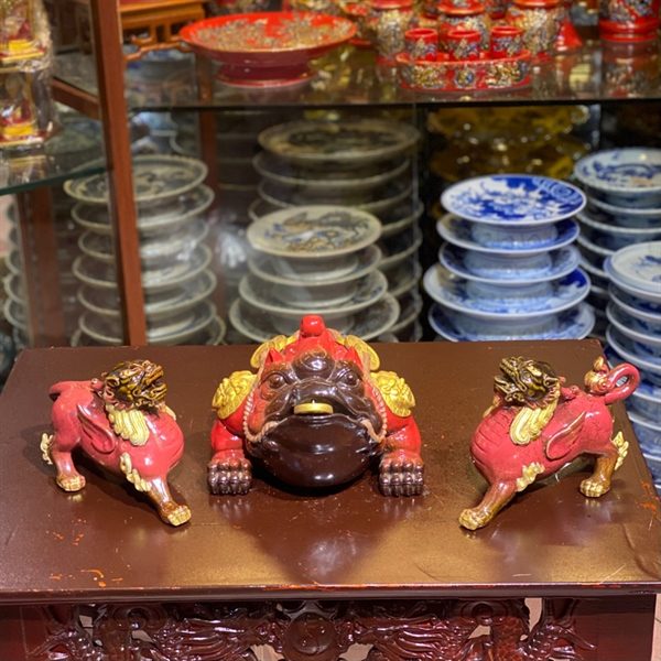 Cặp Cóc Thiềm Thừ & Tỳ Hưu Phong Thủy Sứ Tử Sa Đỏ