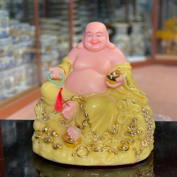 Tượng Di Lặc Kim Tiền Bột Đá Vàng