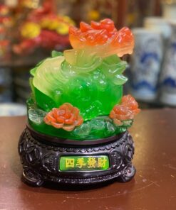 Tỳ Hưu Tọa Hoa Phong Thuỷ Xoay Đế Gỗ Xanh
