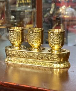 Kỷ/Khay Nước 3 Chén Đồng Vàng