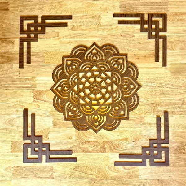 Combo Bộ Ốp Hoa Văn Trang Trí Mandala Và 4 Triện Góc Vuông