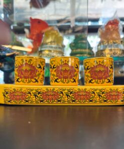 Khay Nước 3 Chén Gấm Vàng
