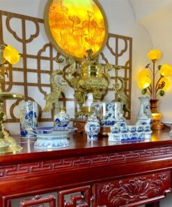 Bộ Đồ Thờ Thần Linh Men Lam Vẽ Vàng 24K BTL01