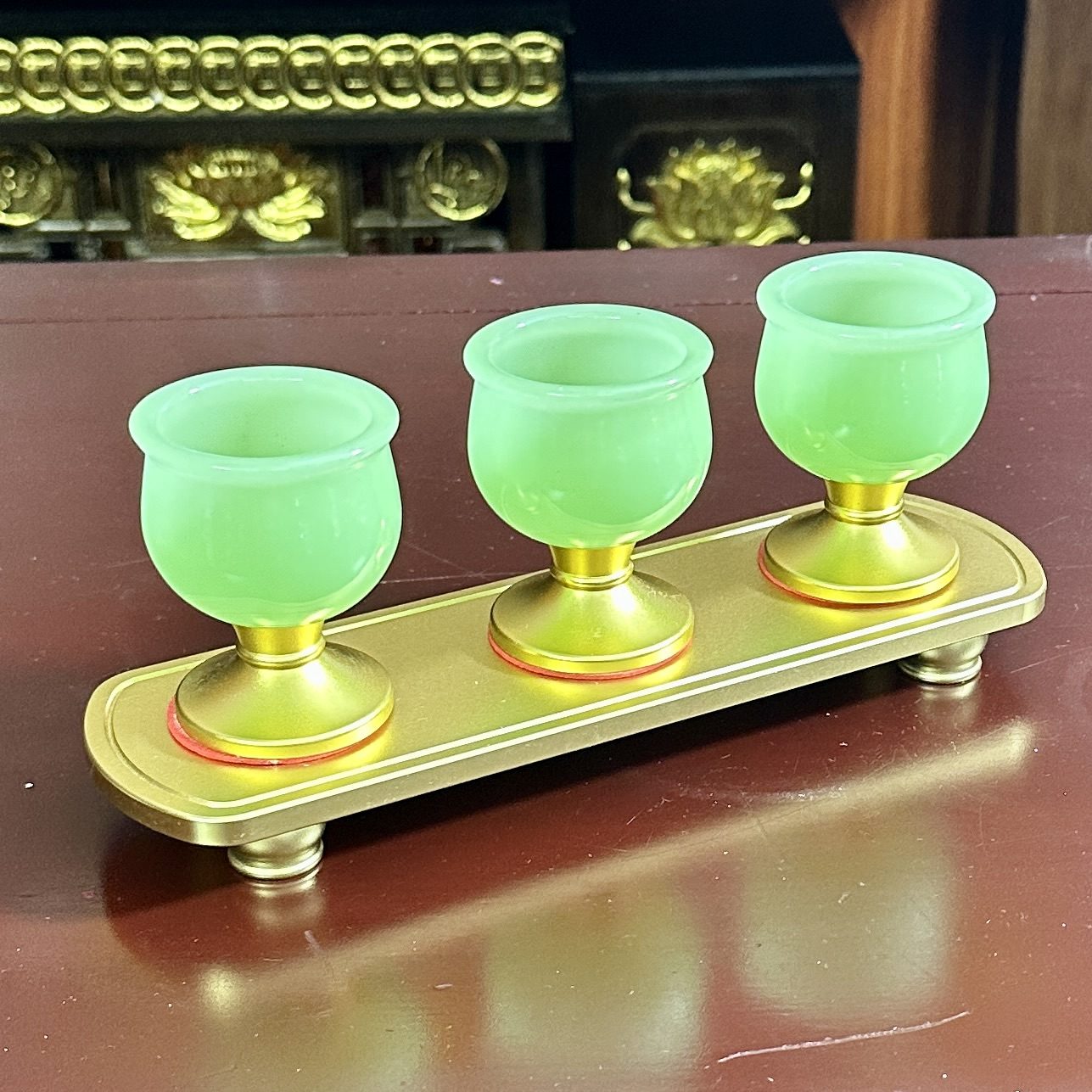 Khay 3 Chén Lưu Ly Xanh Bọc Đồng