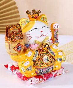 Mèo Thần Tài Đế Vương Vàng Can Khách Lai Phương Cao 21cm