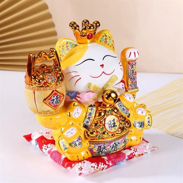 Mèo Thần Tài Đế Vương Vàng Can Khách Lai Phương Cao 21cm