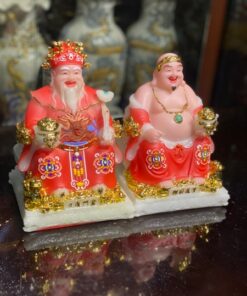 Tượng Thần Tài Thổ Địa Phú Quý Bột Đá Đỏ Cam