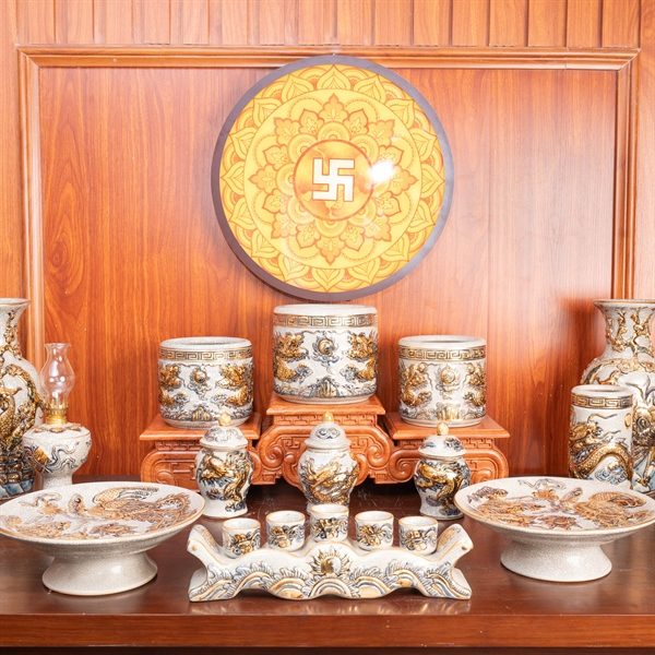 Bộ Thờ Gia Tiên Men Rạn Vẽ Vàng BTGTMRVV1