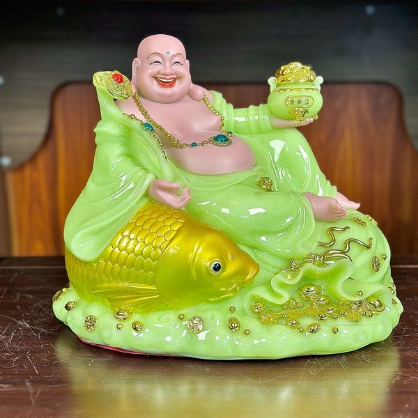 Tượng Phật Di Lặc Cá Bột Đá Xanh Ngọc