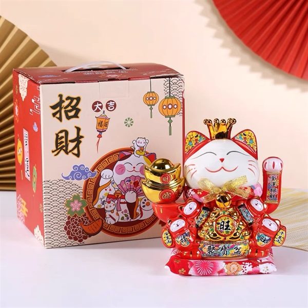 Mèo Thần Tài Đế Vương Đỏ Can Khách Lai Phương Cao 21cm
