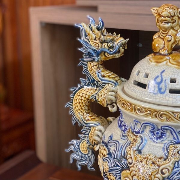Bộ Đỉnh Hạc Men Rạn Đắp Nổi