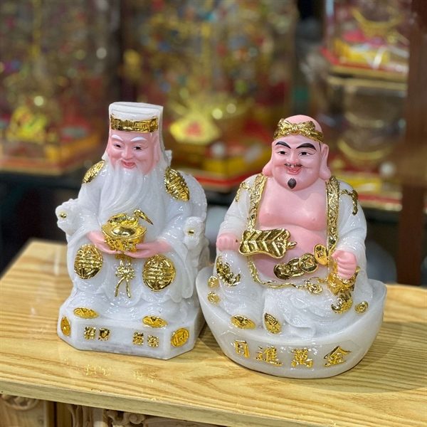 Tượng Thần Tài Thổ Địa Cục Vàng Bột Đá Trắng