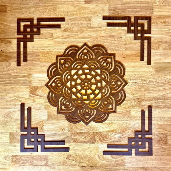 Combo Bộ Ốp Hoa Văn Trang Trí Mandala Và 4 Triện Góc Vuông