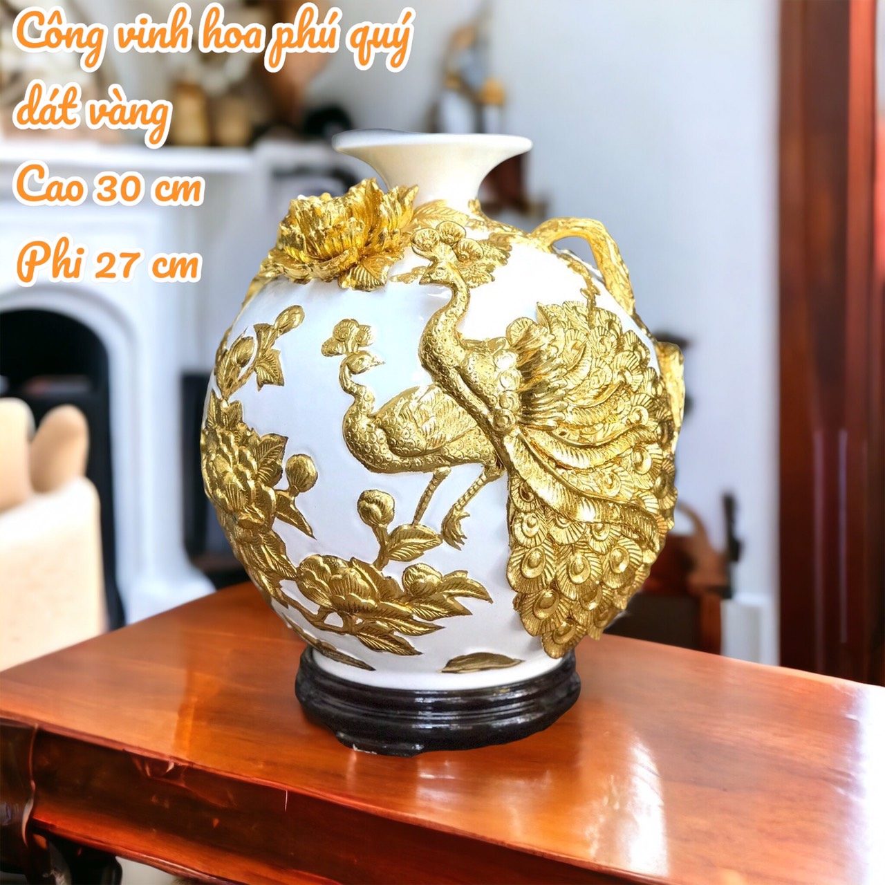 Bình Hút Lộc Công Đào Phú Quý Men Màu Dát Vàng