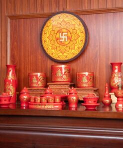 Bộ Đồ Thờ Gia Tiên Sứ Đỏ Bát Tràng