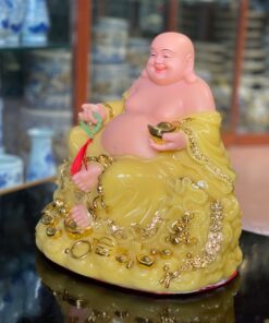 Tượng Di Lặc Kim Tiền Bột Đá Vàng