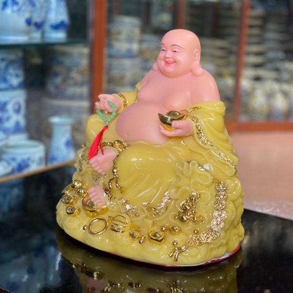 Tượng Di Lặc Kim Tiền Bột Đá Vàng