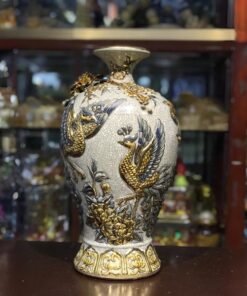 Mai Bình Hút Lộc Công Đào Men Rạn Vẽ Vàng 24K