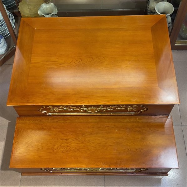 Kệ Kê Nhị Cấp/ 2 Cấp Bàn Thờ Gỗ Xoan Màu Hương Dát Vàng