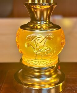 Đèn Thờ 5 Bông Hoa Sen Lưu Ly Thân Nổi Lá Xanh