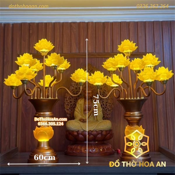 Đèn Thờ Hoa Sen 9 Bông Lưu Ly Thân Hoa Sen