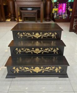 Kệ Kê Tam Cấp Ban Thờ Gỗ Sồi Màu Đen Dát Vàng