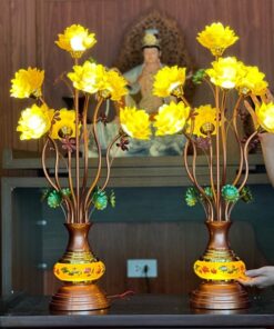 Đèn Thờ Hoa Sen 7 Bông Lưu Ly Thân Ngọc Vàng