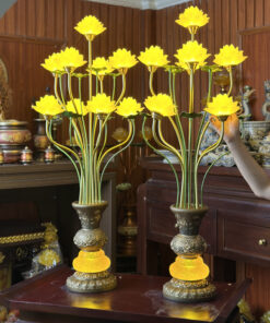 Đèn Thờ Lưu Ly 9 Bông Hoa Sen Cổ Đồng