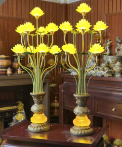 Đèn Thờ Lưu Ly 9 Bông Hoa Sen Cổ Đồng