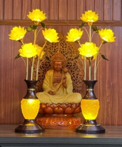 Đèn Thờ Hoa Sen 5 Bông Lưu Ly Thân Ngọc Đen A25